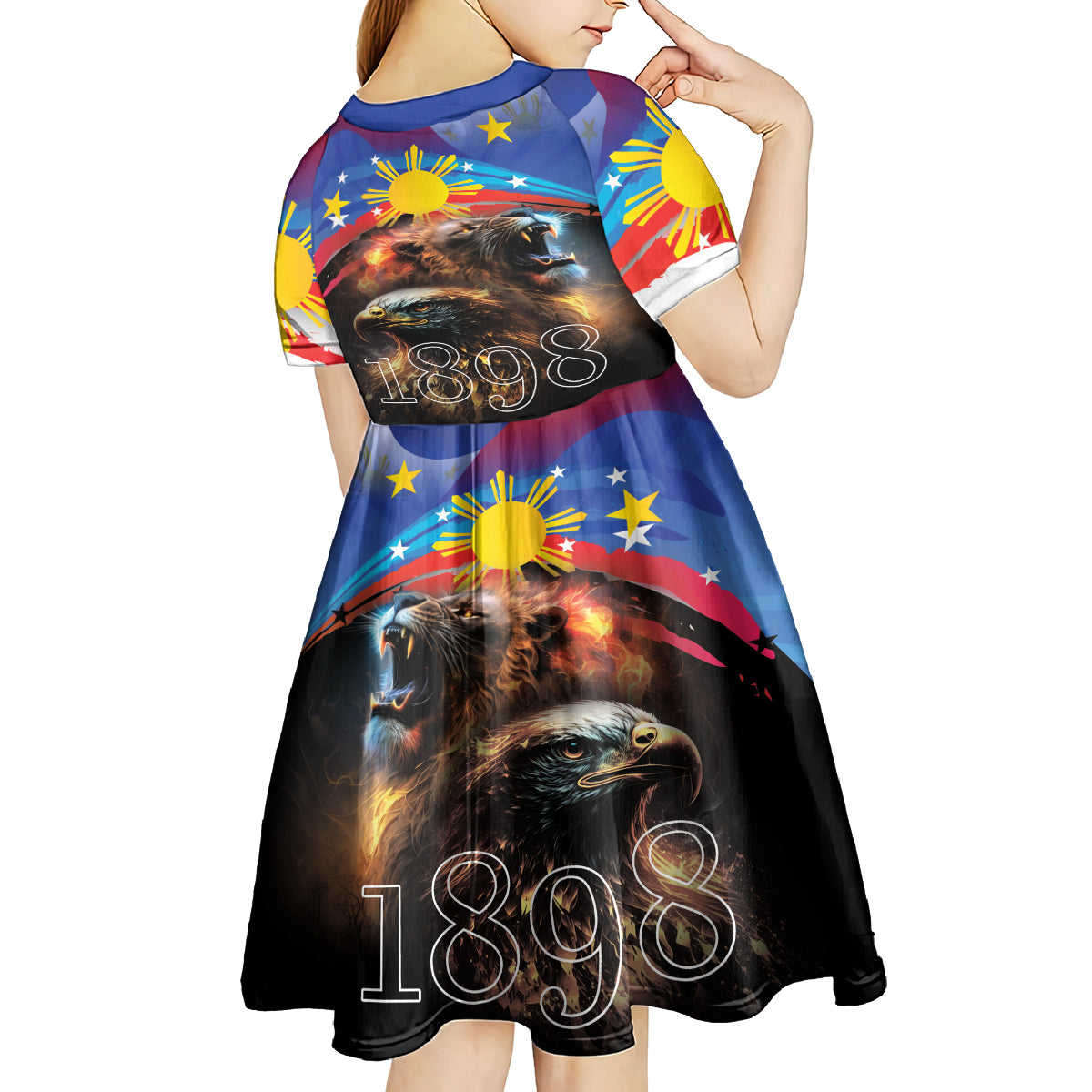 Philippines Lion and Eagle 1898 Kid Short Sleeve Dress Pilipinas Maligayang Araw ng Kalayaan LT9 - Polynesian Pride