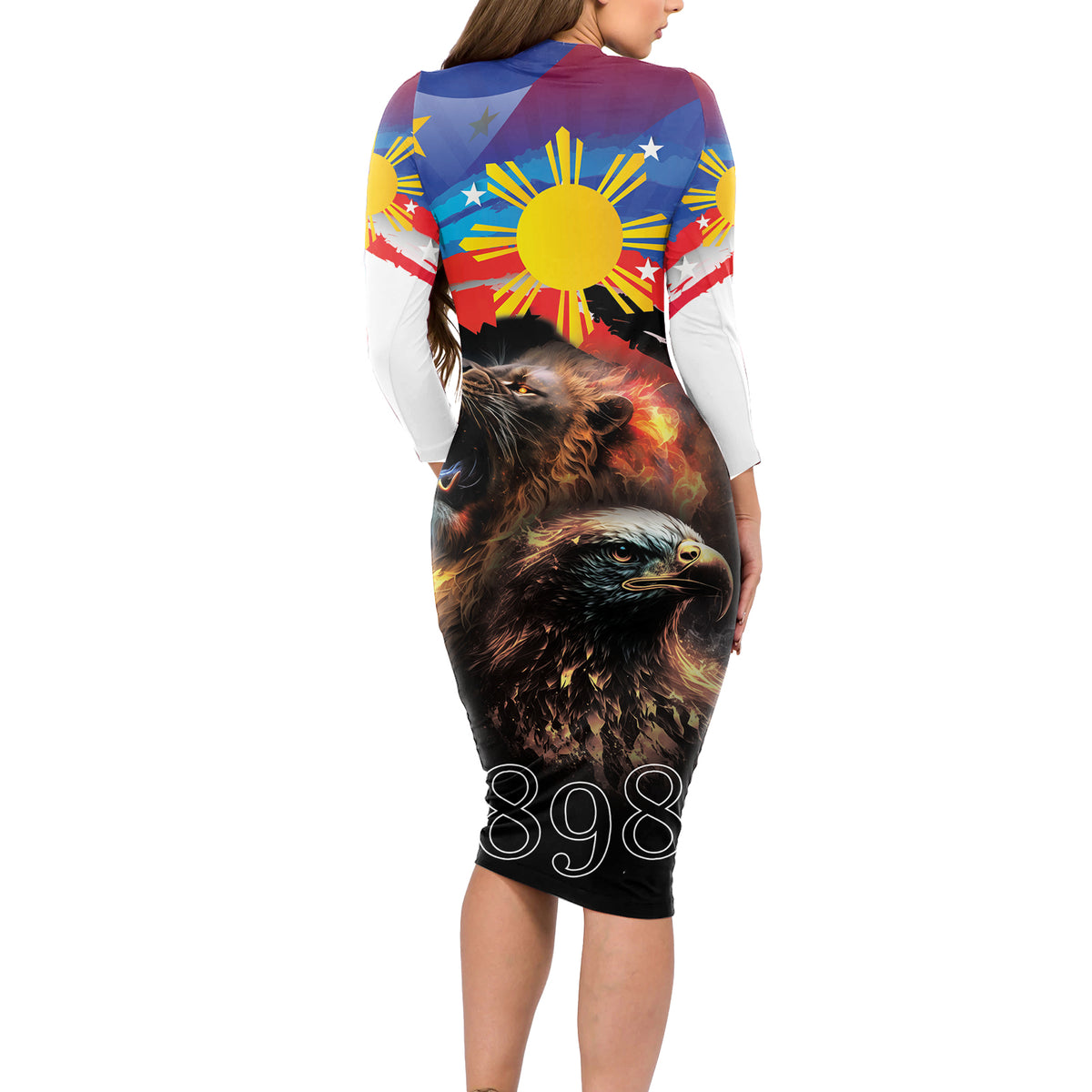 Philippines Lion and Eagle 1898 Long Sleeve Bodycon Dress Pilipinas Maligayang Araw ng Kalayaan LT9 - Polynesian Pride