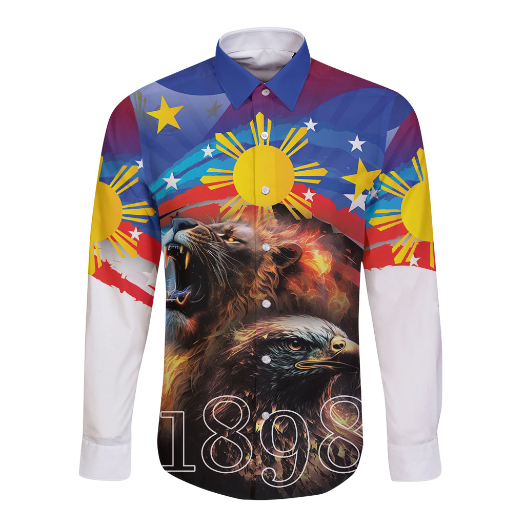 Philippines Lion and Eagle 1898 Long Sleeve Button Shirt Pilipinas Maligayang Araw ng Kalayaan LT9 Unisex Black - Polynesian Pride
