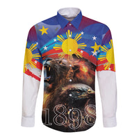 Philippines Lion and Eagle 1898 Long Sleeve Button Shirt Pilipinas Maligayang Araw ng Kalayaan LT9 Unisex Black - Polynesian Pride