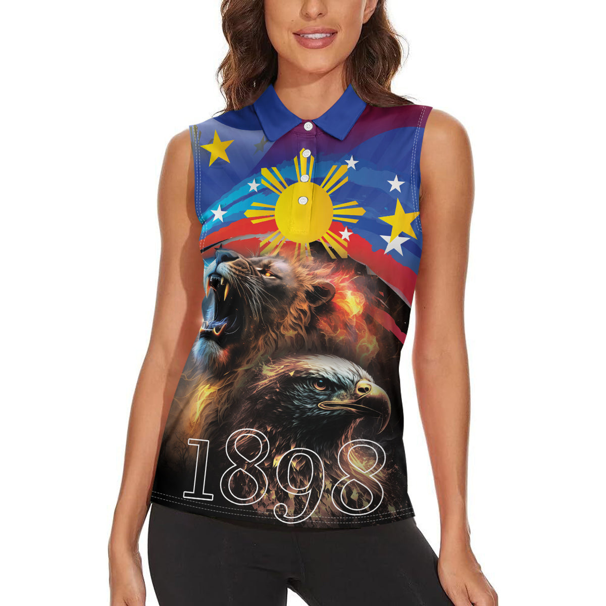 Philippines Lion and Eagle 1898 Women Sleeveless Polo Shirt Pilipinas Maligayang Araw ng Kalayaan LT9 - Polynesian Pride