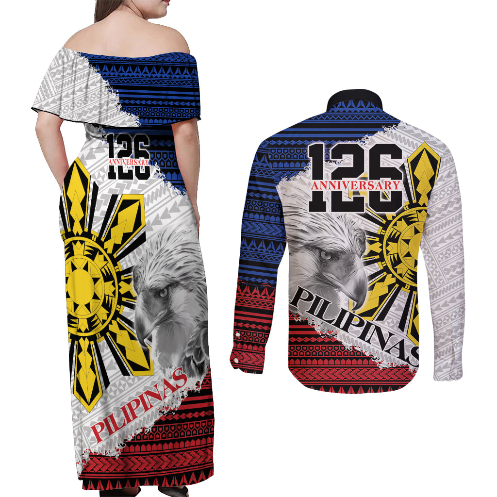 Philippines 126th Independence Day Couples Matching Off Shoulder Maxi Dress and Long Sleeve Button Shirt Pilipinas Hunyo 12 Maligayang Araw ng Kalayaan LT9 - Polynesian Pride