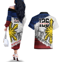 Philippines 126th Independence Day Couples Matching Off The Shoulder Long Sleeve Dress and Hawaiian Shirt Pilipinas Hunyo 12 Maligayang Araw ng Kalayaan LT9 - Polynesian Pride