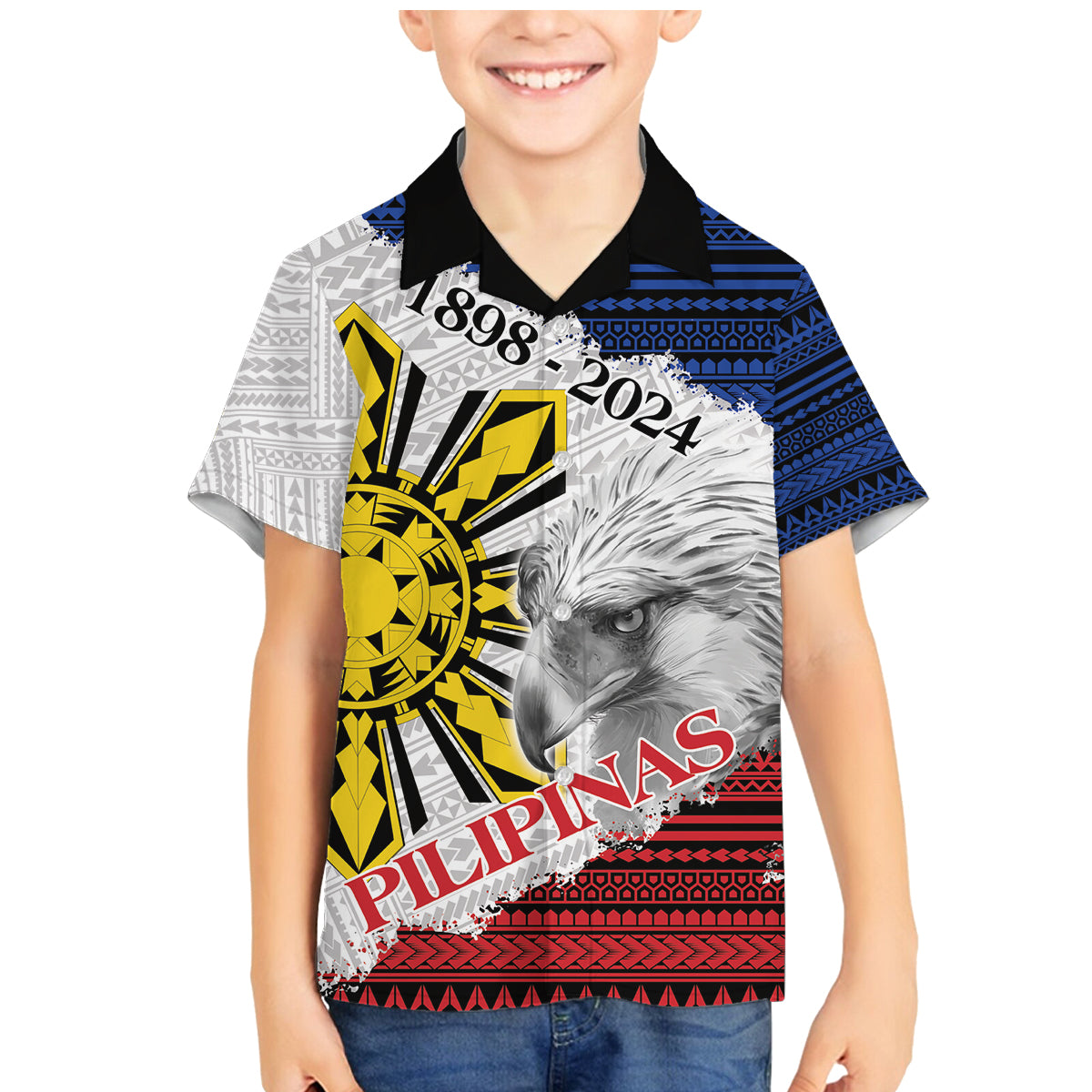 Philippines 126th Independence Day Family Matching Mermaid Dress and Hawaiian Shirt Pilipinas Hunyo 12 Maligayang Araw ng Kalayaan LT9 Son's Shirt White - Polynesian Pride