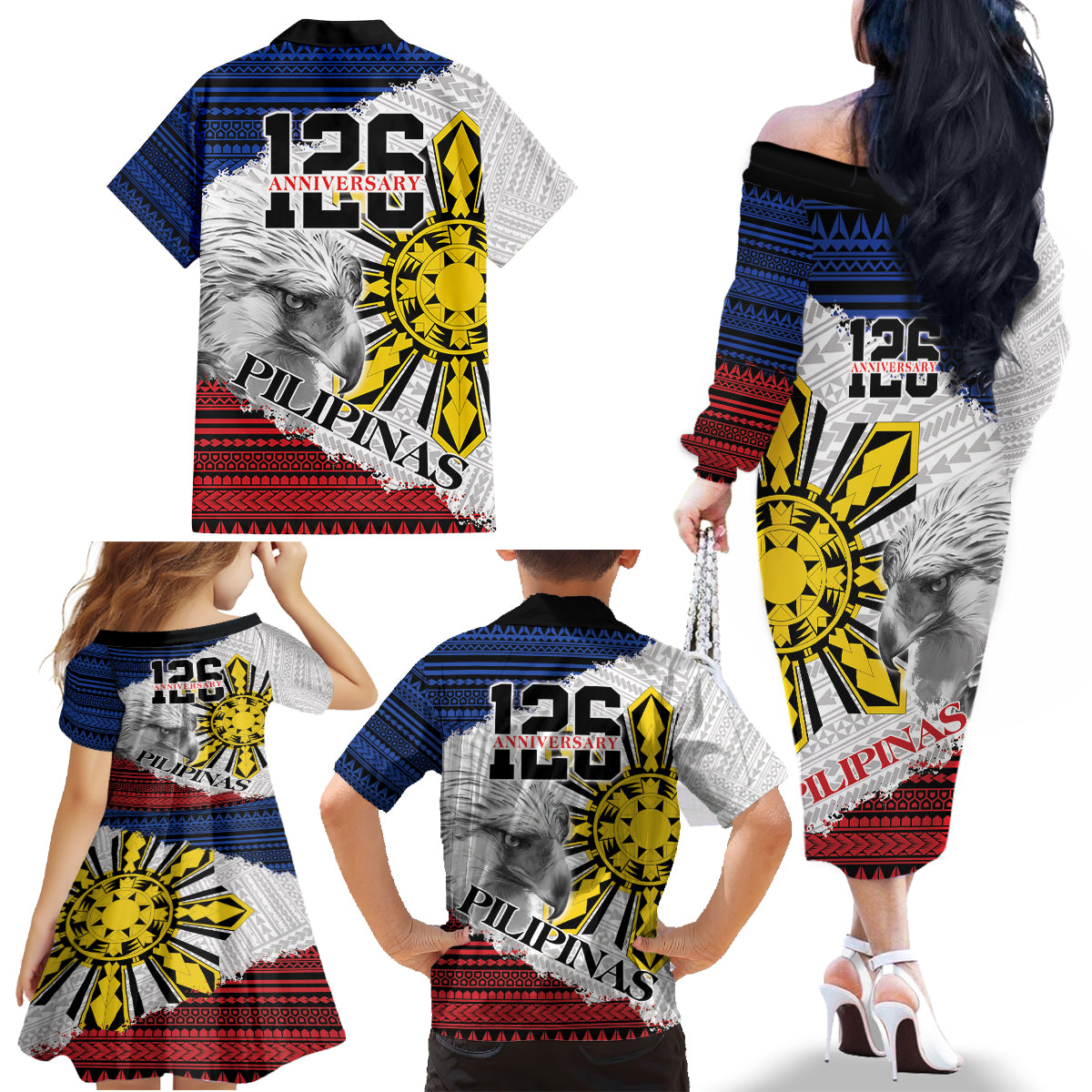 Philippines 126th Independence Day Family Matching Off The Shoulder Long Sleeve Dress and Hawaiian Shirt Pilipinas Hunyo 12 Maligayang Araw ng Kalayaan LT9 - Polynesian Pride