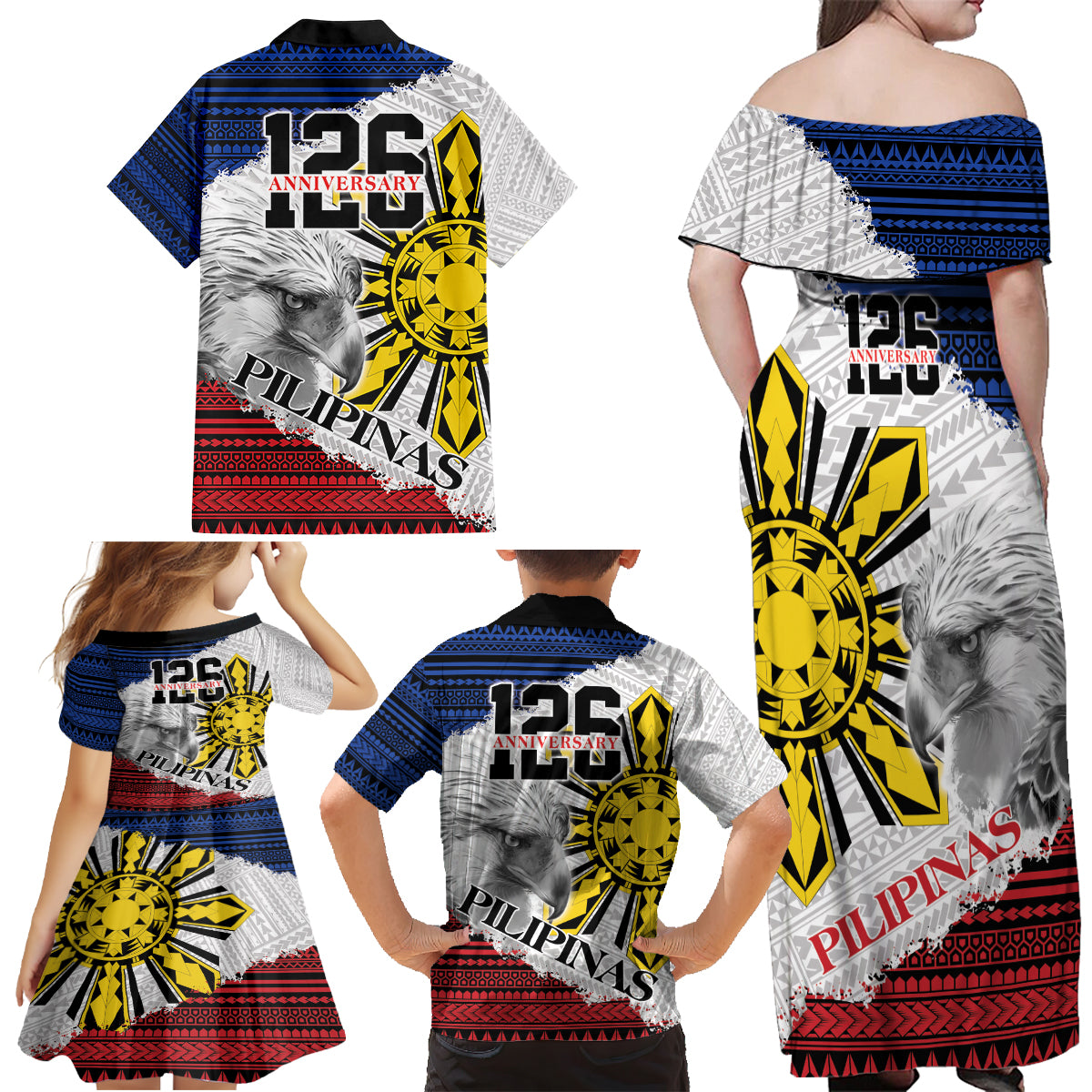 Philippines 126th Independence Day Family Matching Off Shoulder Maxi Dress and Hawaiian Shirt Pilipinas Hunyo 12 Maligayang Araw ng Kalayaan LT9 - Polynesian Pride