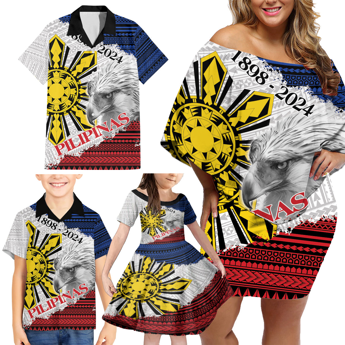 Philippines 126th Independence Day Family Matching Off Shoulder Short Dress and Hawaiian Shirt Pilipinas Hunyo 12 Maligayang Araw ng Kalayaan LT9 - Polynesian Pride