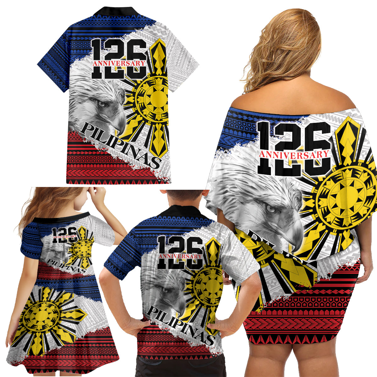 Philippines 126th Independence Day Family Matching Off Shoulder Short Dress and Hawaiian Shirt Pilipinas Hunyo 12 Maligayang Araw ng Kalayaan LT9 - Polynesian Pride