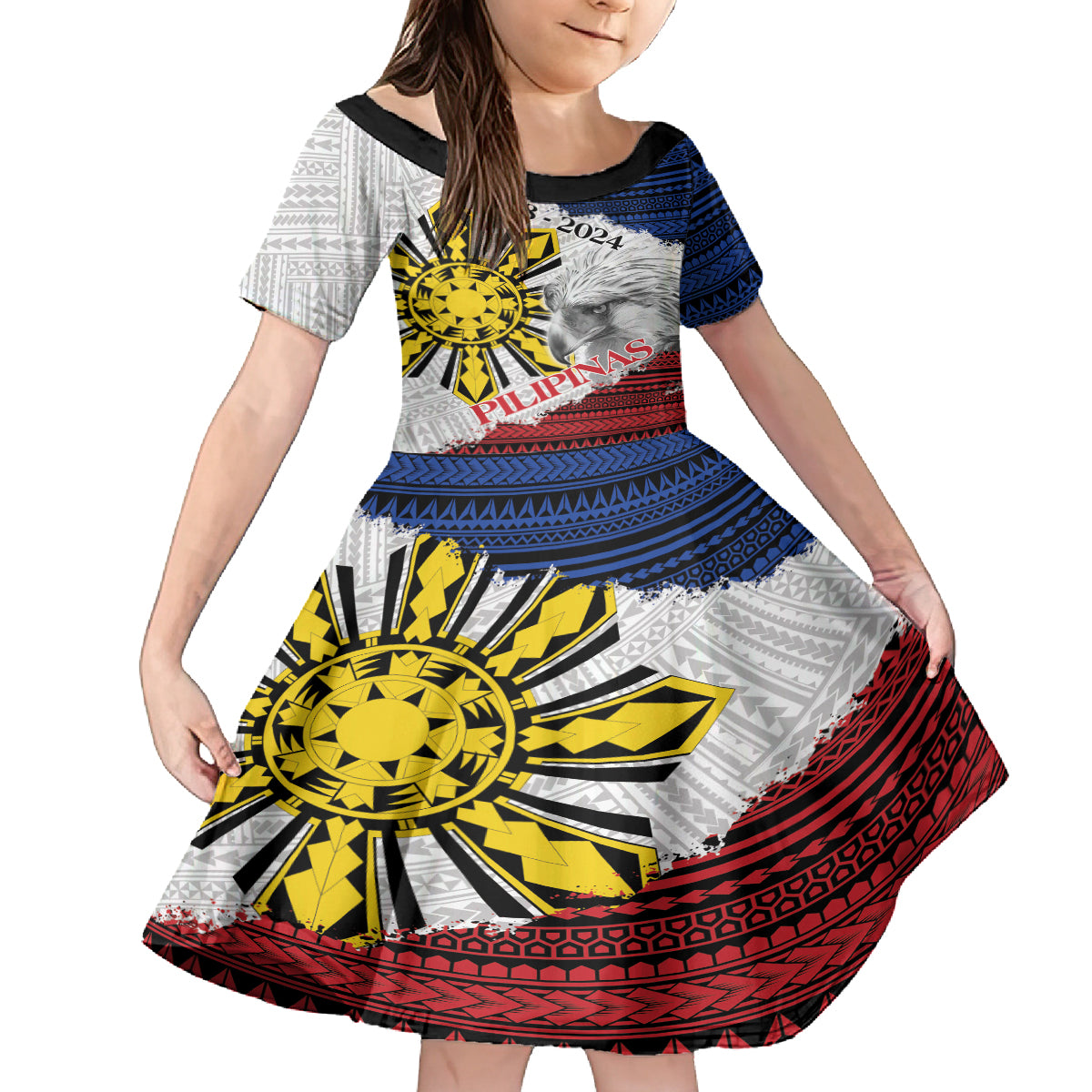 Philippines 126th Independence Day Family Matching Puletasi and Hawaiian Shirt Pilipinas Hunyo 12 Maligayang Araw ng Kalayaan LT9 Daughter's Dress White - Polynesian Pride