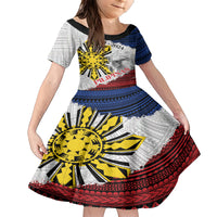 Philippines 126th Independence Day Family Matching Short Sleeve Bodycon Dress and Hawaiian Shirt Pilipinas Hunyo 12 Maligayang Araw ng Kalayaan LT9 Daughter's Dress White - Polynesian Pride