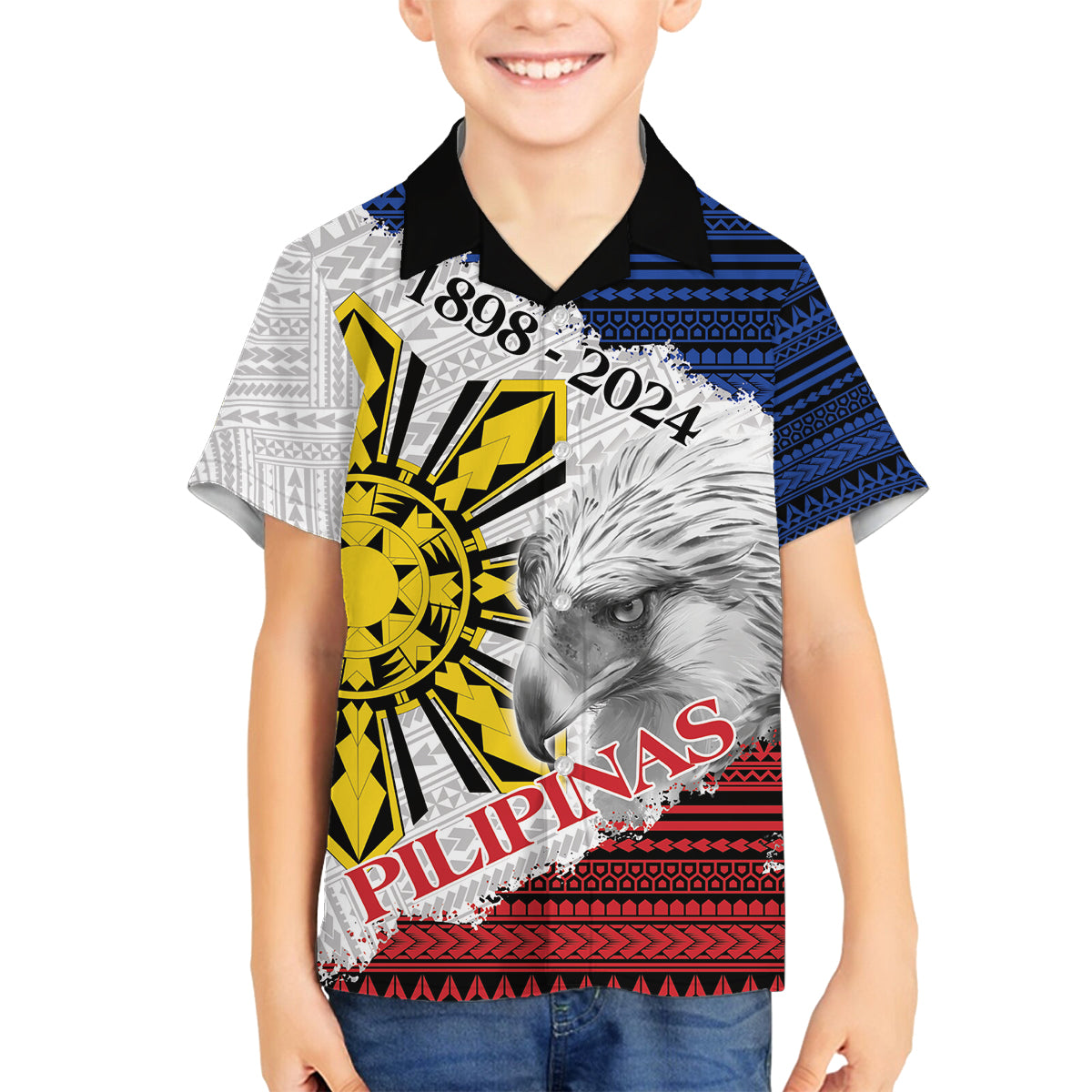 Philippines 126th Independence Day Family Matching Summer Maxi Dress and Hawaiian Shirt Pilipinas Hunyo 12 Maligayang Araw ng Kalayaan LT9 Son's Shirt White - Polynesian Pride