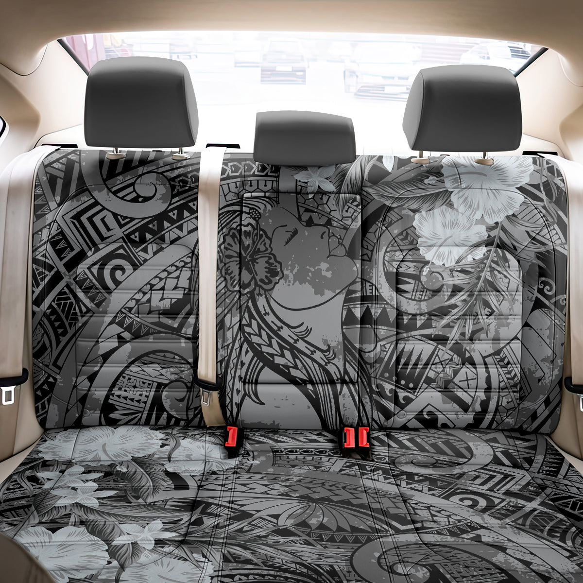 Pacific Beauty Girl Back Car Seat Cover Black Polyneisan Tribal Vintage Motif LT9 - Polynesian Pride