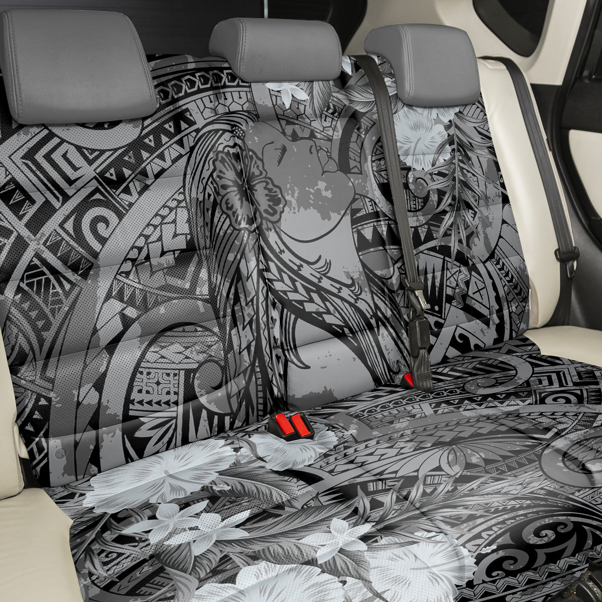 Pacific Beauty Girl Back Car Seat Cover Black Polyneisan Tribal Vintage Motif LT9 - Polynesian Pride