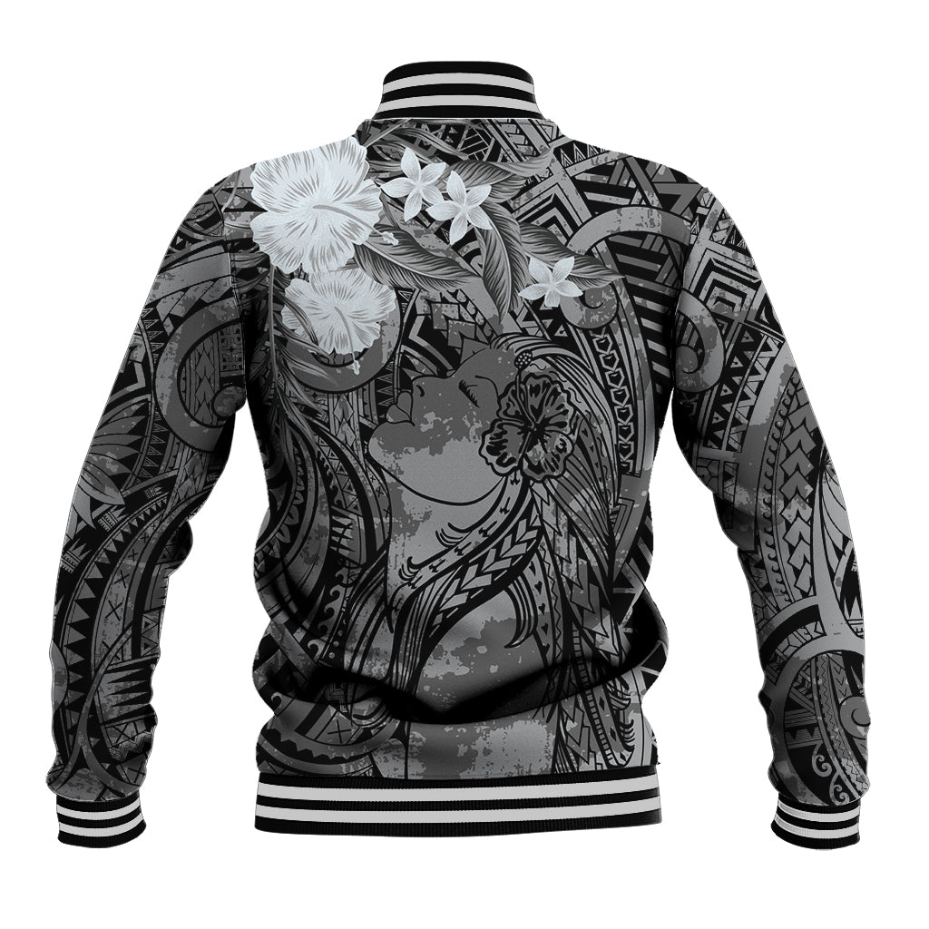 Pacific Beauty Girl Baseball Jacket Black Polyneisan Tribal Vintage Motif
