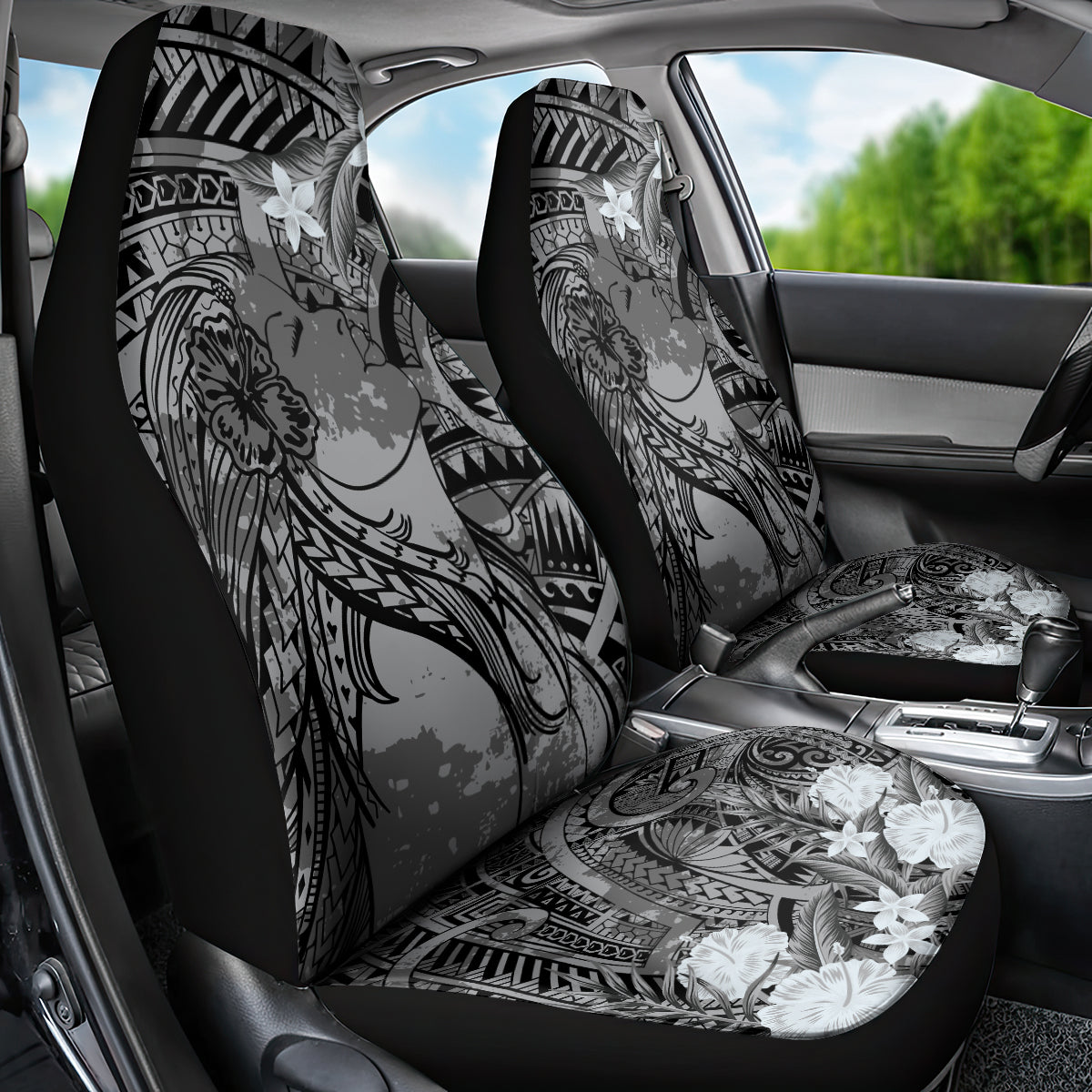 Pacific Beauty Girl Car Seat Cover Black Polyneisan Tribal Vintage Motif LT9 - Polynesian Pride