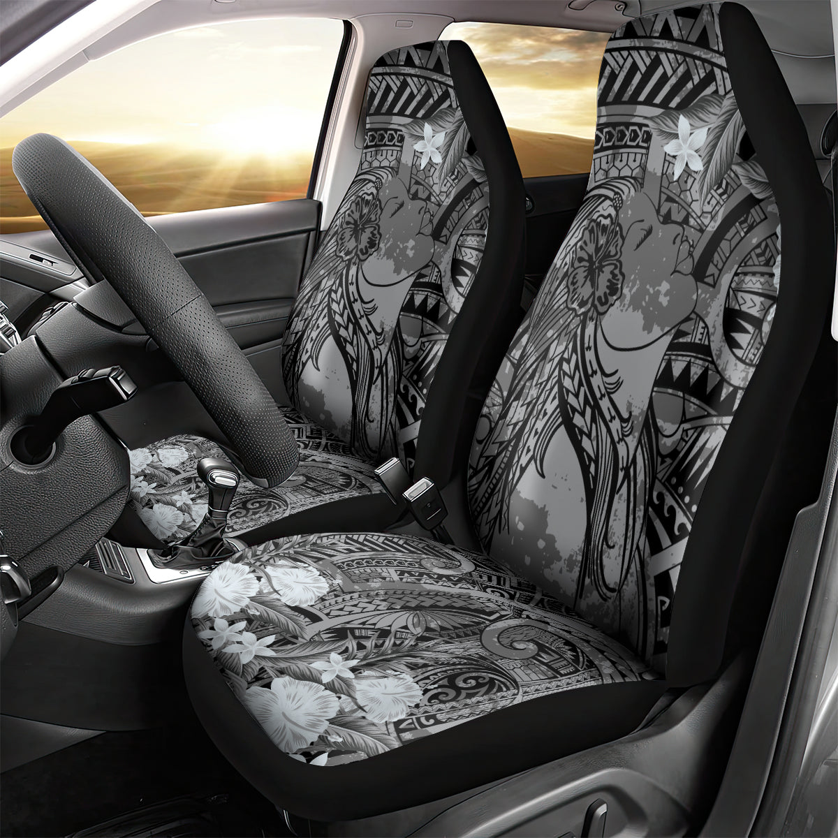 Pacific Beauty Girl Car Seat Cover Black Polyneisan Tribal Vintage Motif LT9 - Polynesian Pride
