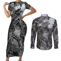 Pacific Beauty Girl Couples Matching Short Sleeve Bodycon Dress and Long Sleeve Button Shirt Black Polyneisan Tribal Vintage Motif LT9 Black - Polynesian Pride