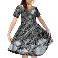 Pacific Beauty Girl Family Matching Long Sleeve Bodycon Dress and Hawaiian Shirt Black Polyneisan Tribal Vintage Motif LT9 Daughter's Dress Black - Polynesian Pride