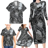Pacific Beauty Girl Family Matching Long Sleeve Bodycon Dress and Hawaiian Shirt Black Polyneisan Tribal Vintage Motif LT9 - Polynesian Pride
