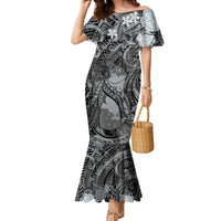 Pacific Beauty Girl Family Matching Mermaid Dress and Hawaiian Shirt Black Polyneisan Tribal Vintage Motif LT9 Mom's Dress Black - Polynesian Pride
