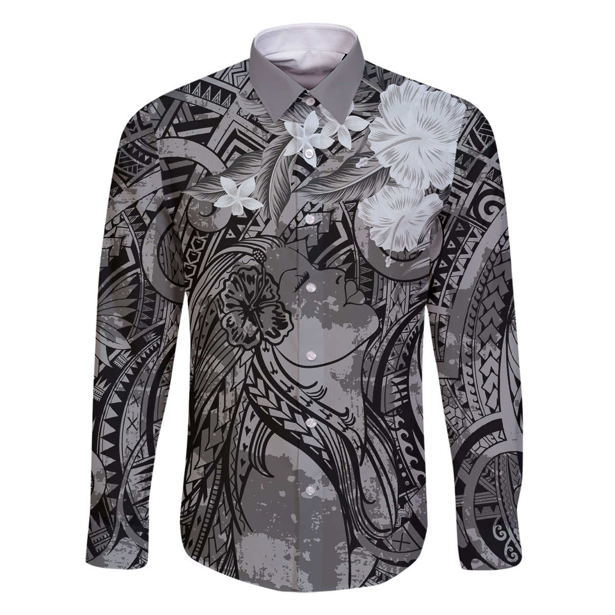 Pacific Beauty Girl Family Matching Off Shoulder Short Dress and Hawaiian Shirt Black Polyneisan Tribal Vintage Motif LT9 Dad's Shirt - Long Sleeve Black - Polynesian Pride