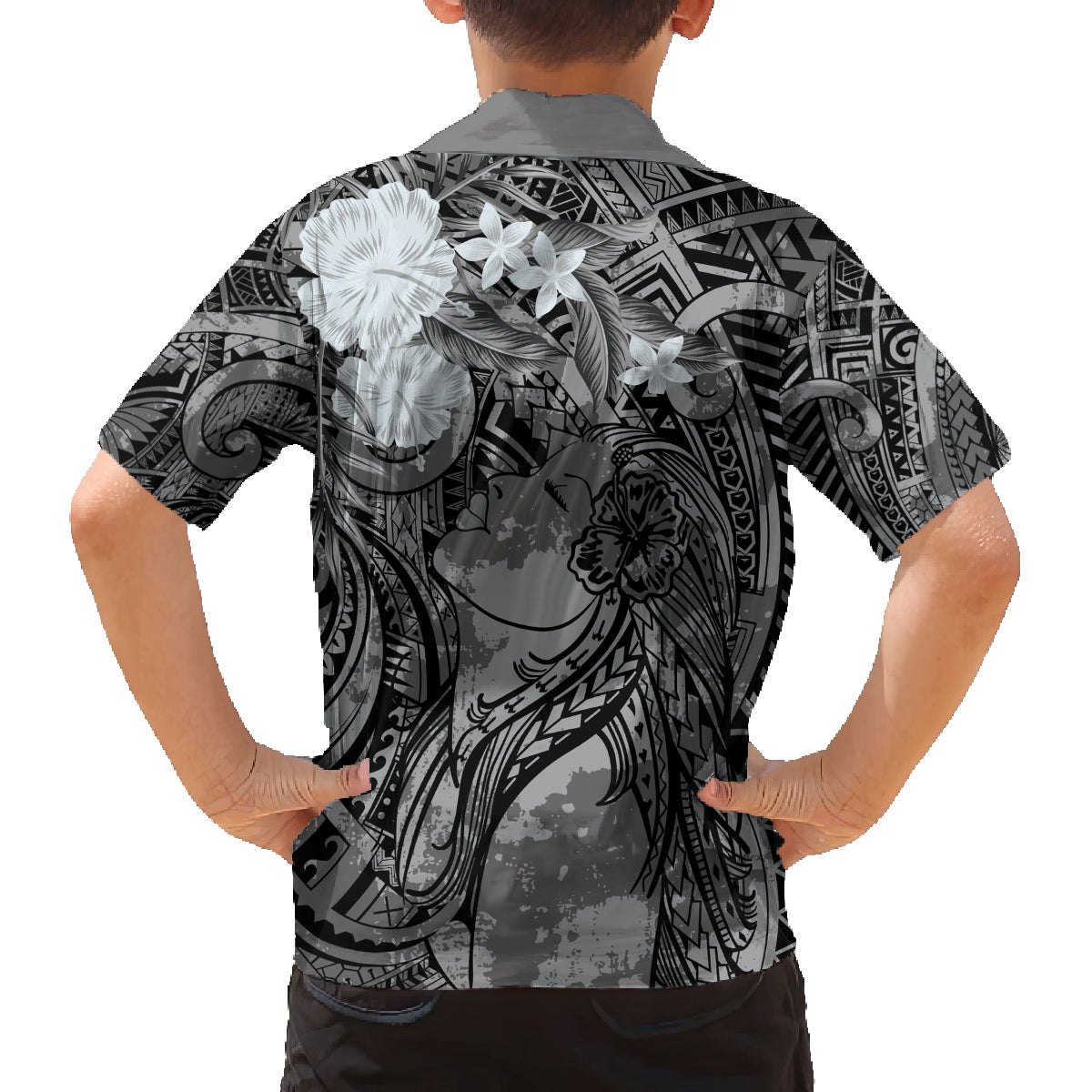 Pacific Beauty Girl Family Matching Summer Maxi Dress and Hawaiian Shirt Black Polyneisan Tribal Vintage Motif LT9 - Polynesian Pride
