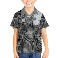 Pacific Beauty Girl Family Matching Summer Maxi Dress and Hawaiian Shirt Black Polyneisan Tribal Vintage Motif LT9 Son's Shirt Black - Polynesian Pride