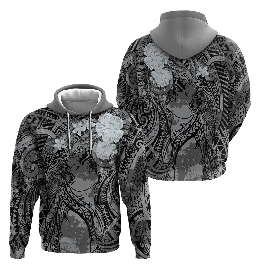 Pacific Beauty Girl Hoodie Black Polyneisan Tribal Vintage Motif LT9 - Polynesian Pride