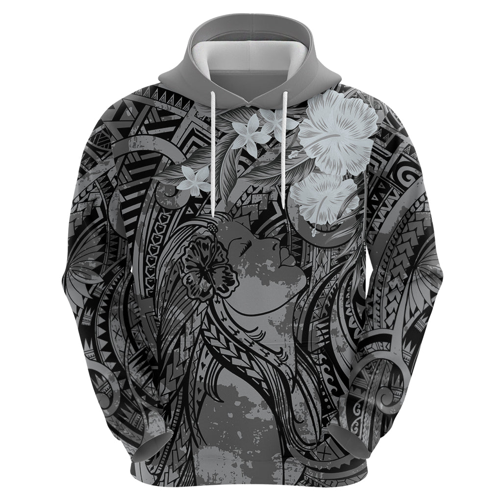 Pacific Beauty Girl Hoodie Black Polyneisan Tribal Vintage Motif LT9 - Polynesian Pride