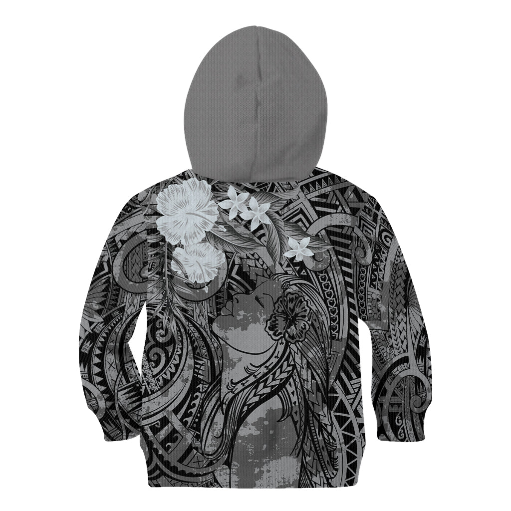 Pacific Beauty Girl Kid Hoodie Black Polyneisan Tribal Vintage Motif LT9 - Polynesian Pride