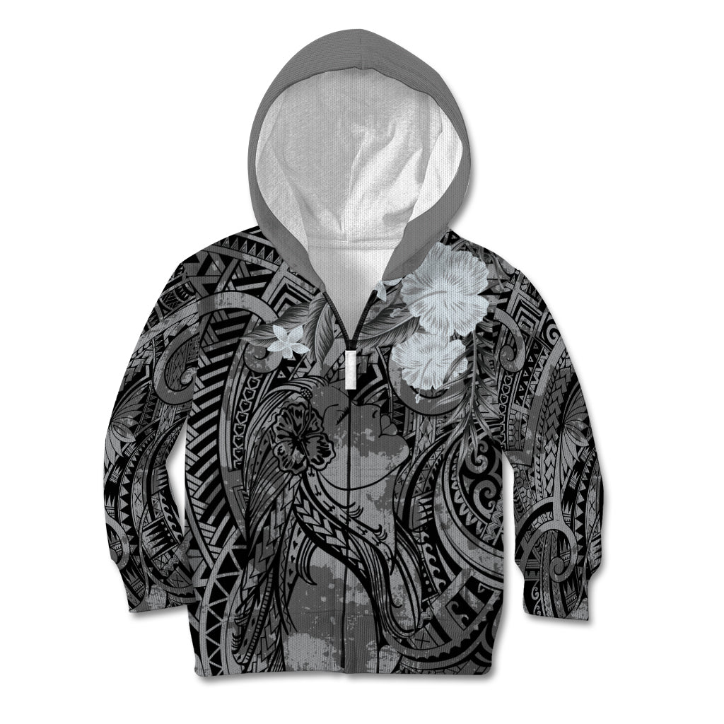 Pacific Beauty Girl Kid Hoodie Black Polyneisan Tribal Vintage Motif LT9 Zip Hoodie Black - Polynesian Pride