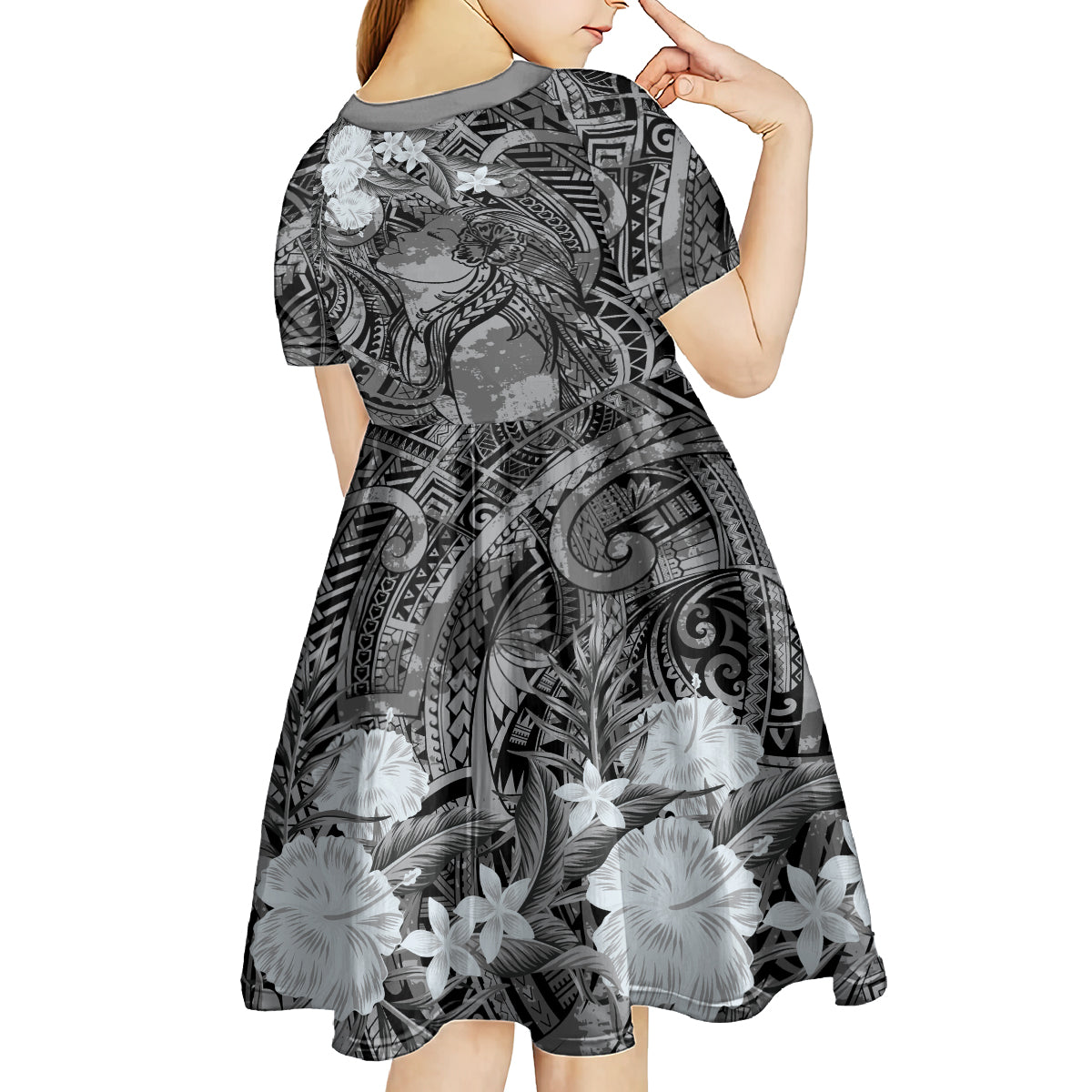 Pacific Beauty Girl Kid Short Sleeve Dress Black Polyneisan Tribal Vintage Motif LT9 - Polynesian Pride