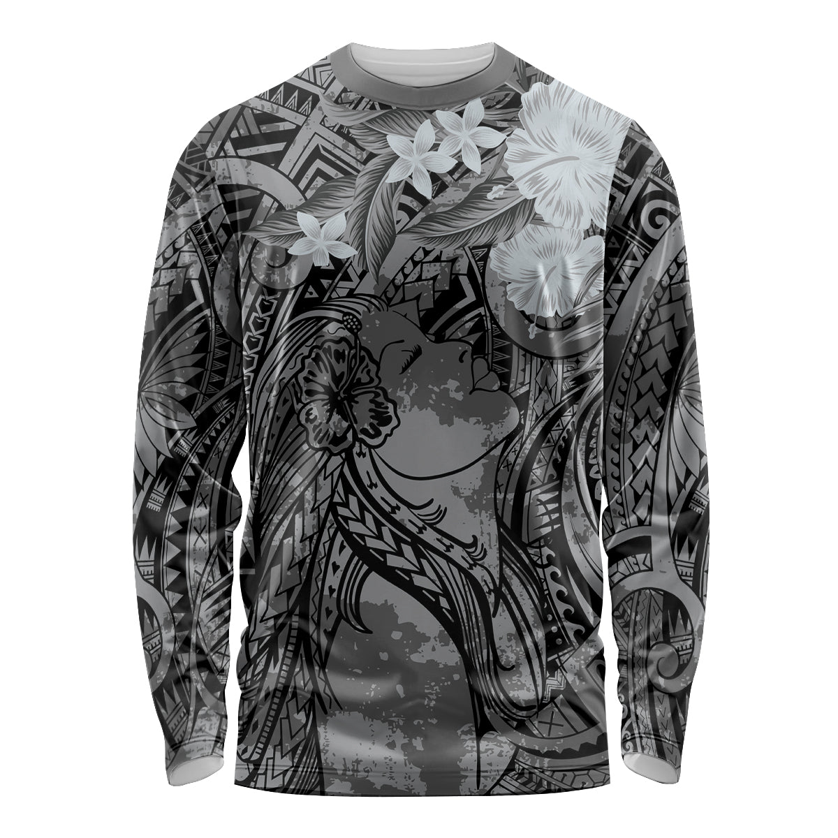 Pacific Beauty Girl Long Sleeve Shirt Black Polyneisan Tribal Vintage Motif LT9 Unisex Black - Polynesian Pride