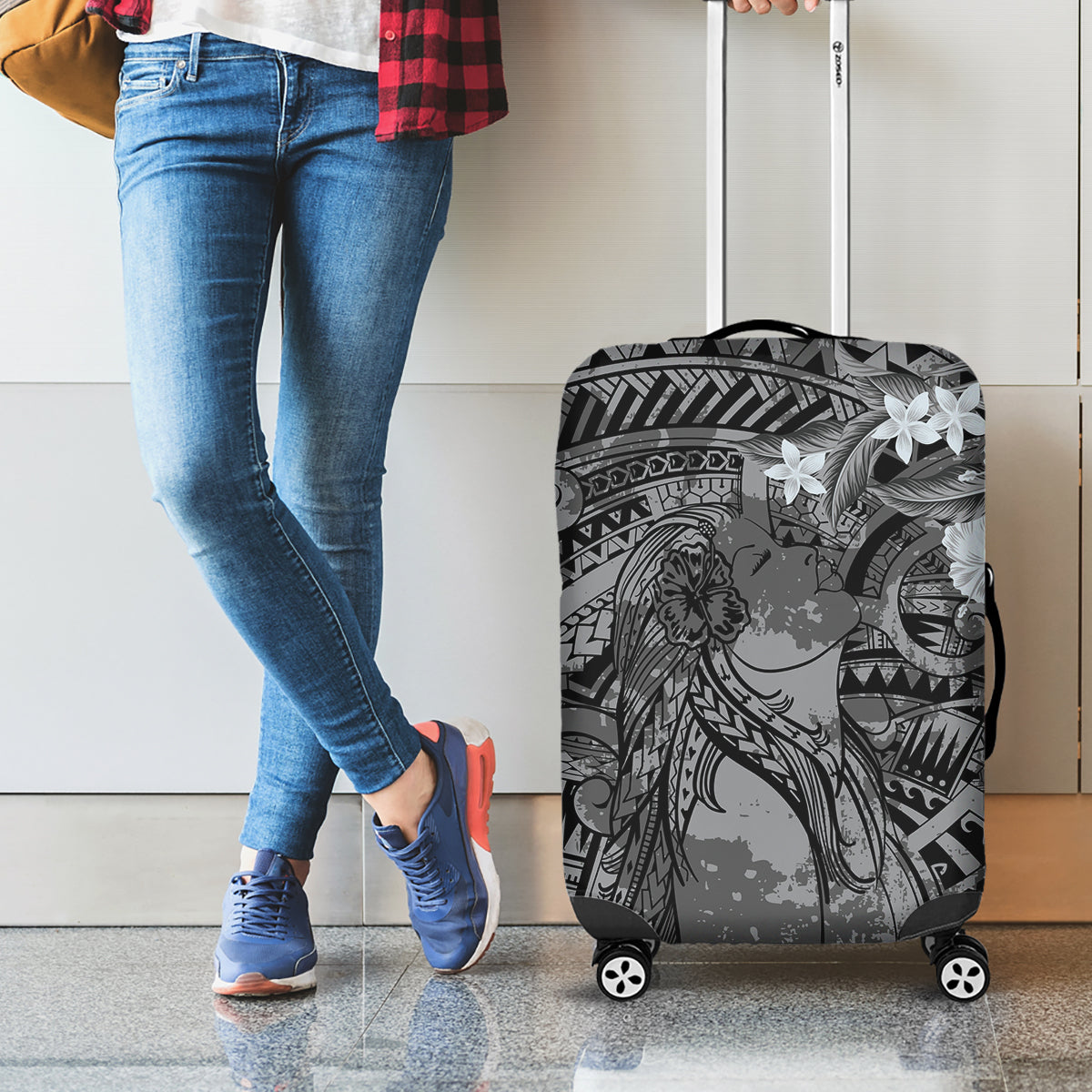 Pacific Beauty Girl Luggage Cover Black Polyneisan Tribal Vintage Motif LT9 - Polynesian Pride