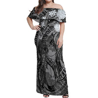 Pacific Beauty Girl Off Shoulder Maxi Dress Black Polyneisan Tribal Vintage Motif LT9 Women Black - Polynesian Pride