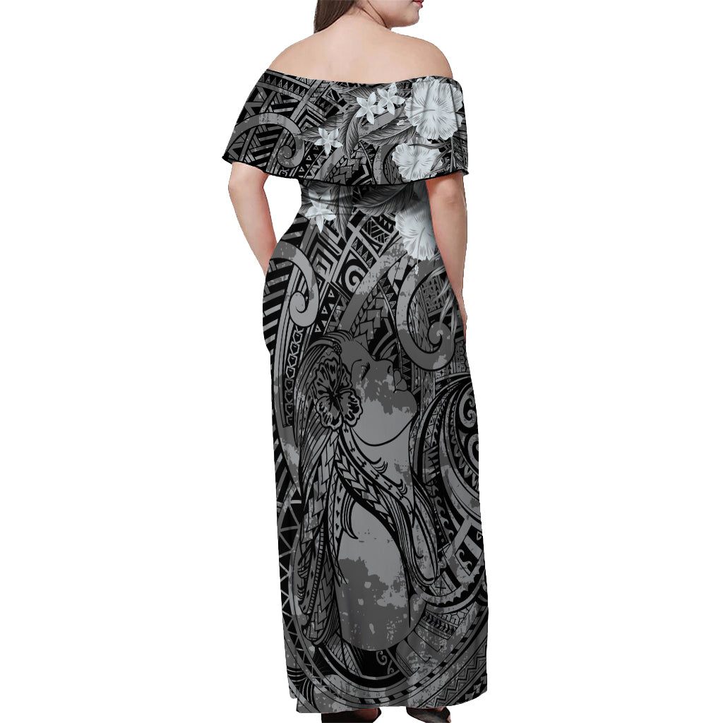 Pacific Beauty Girl Off Shoulder Maxi Dress Black Polyneisan Tribal Vintage Motif LT9 - Polynesian Pride