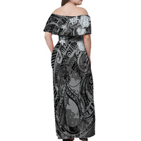 Pacific Beauty Girl Off Shoulder Maxi Dress Black Polyneisan Tribal Vintage Motif LT9 - Polynesian Pride