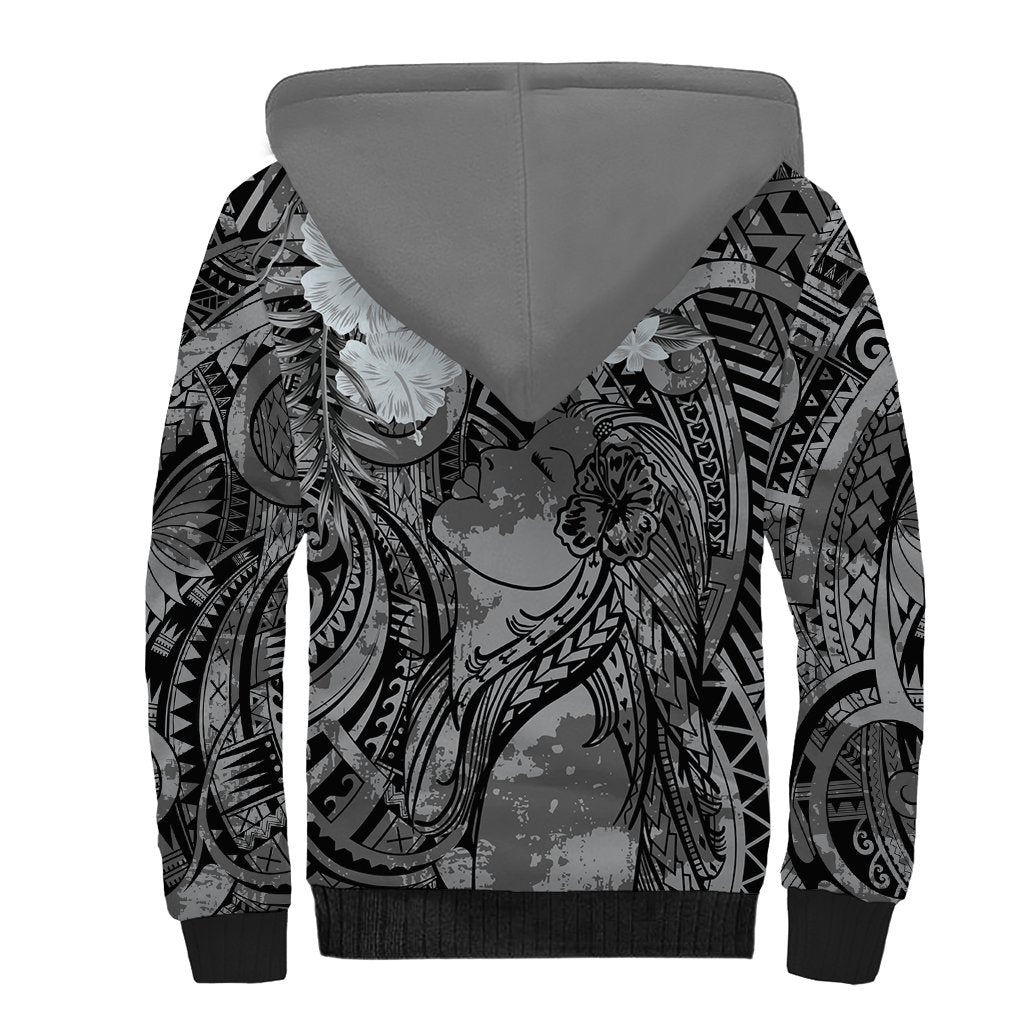 Pacific Beauty Girl Sherpa Hoodie Black Polyneisan Tribal Vintage Motif LT9 - Polynesian Pride