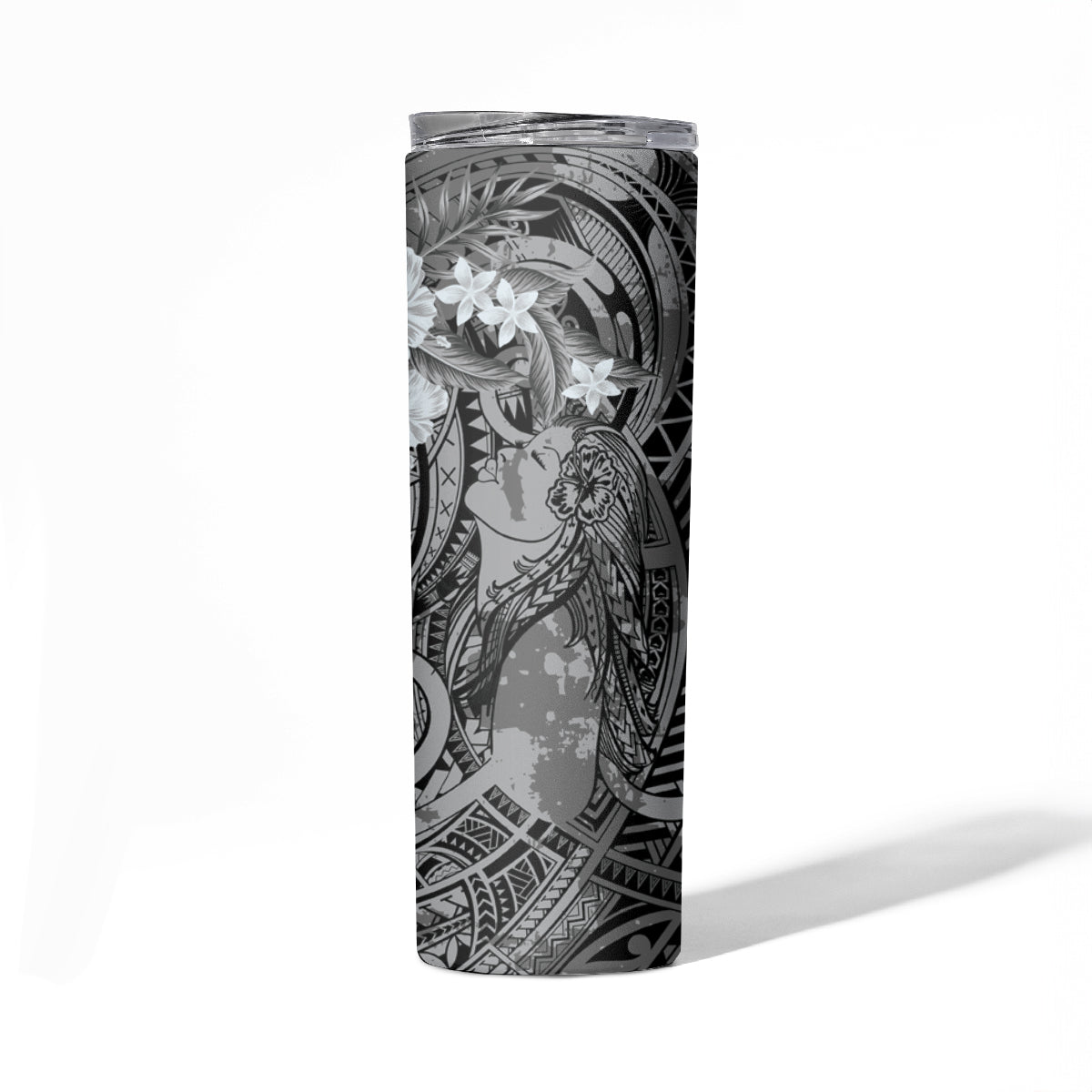 Pacific Beauty Girl Skinny Tumbler Black Polyneisan Tribal Vintage Motif LT9 - Polynesian Pride