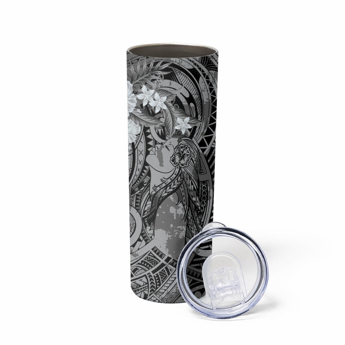 Pacific Beauty Girl Skinny Tumbler Black Polyneisan Tribal Vintage Motif LT9 - Polynesian Pride