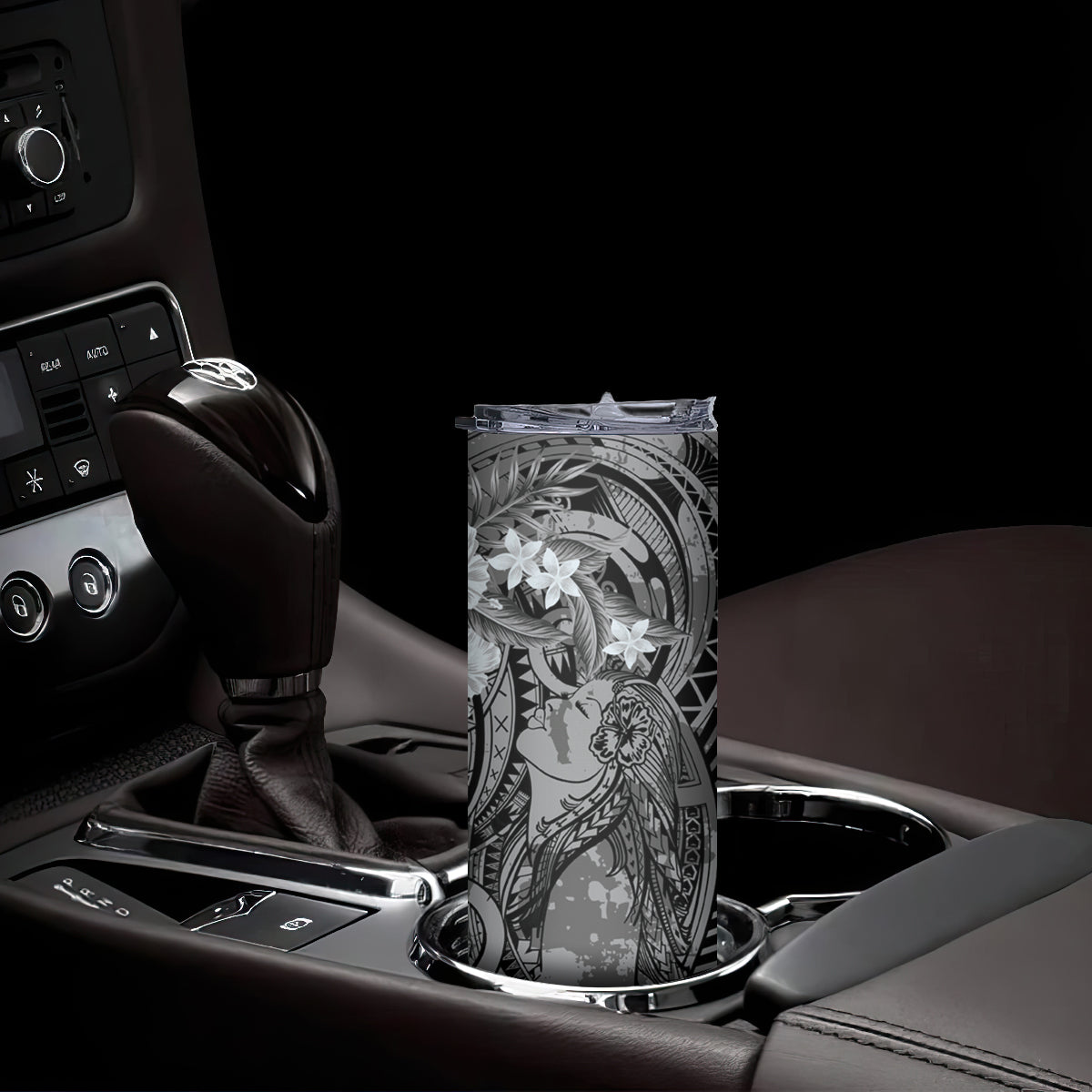 Pacific Beauty Girl Skinny Tumbler Black Polyneisan Tribal Vintage Motif LT9 - Polynesian Pride