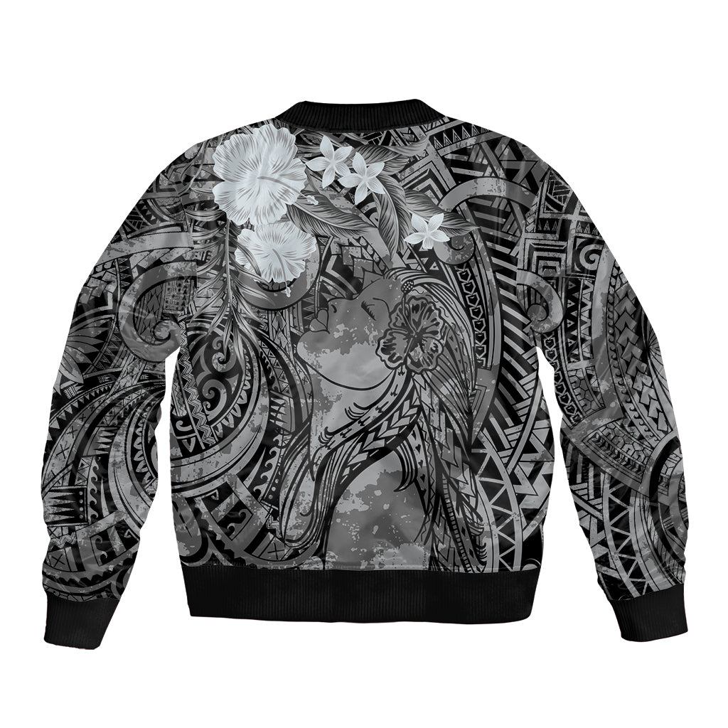 Pacific Beauty Girl Sleeve Zip Bomber Jacket Black Polyneisan Tribal Vintage Motif LT9 - Polynesian Pride