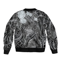 Pacific Beauty Girl Sleeve Zip Bomber Jacket Black Polyneisan Tribal Vintage Motif LT9 - Polynesian Pride