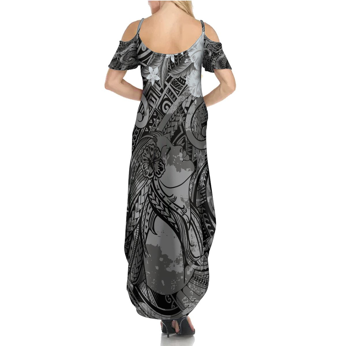 Pacific Beauty Girl Summer Maxi Dress Black Polyneisan Tribal Vintage Motif LT9 - Polynesian Pride