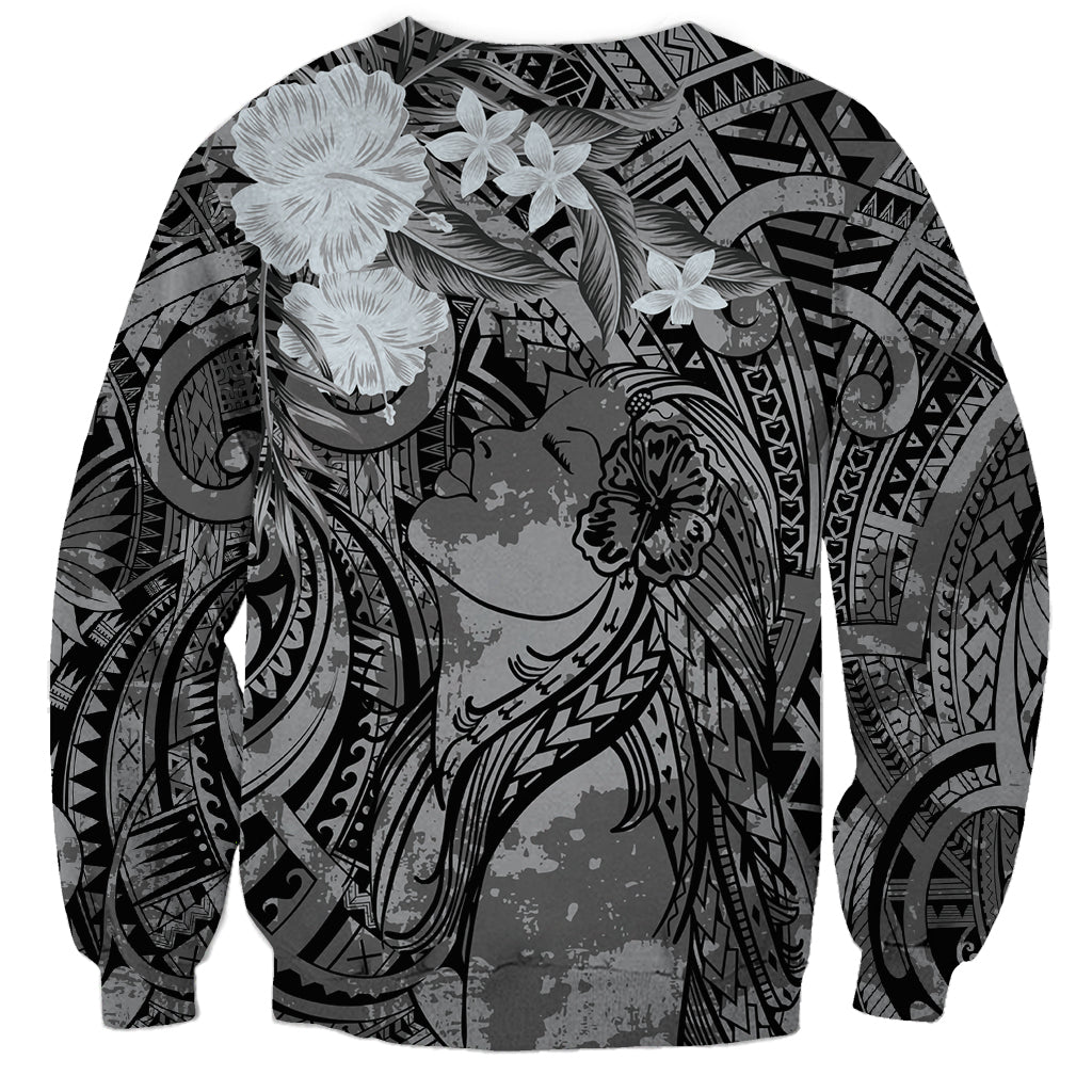 Pacific Beauty Girl Sweatshirt Black Polyneisan Tribal Vintage Motif