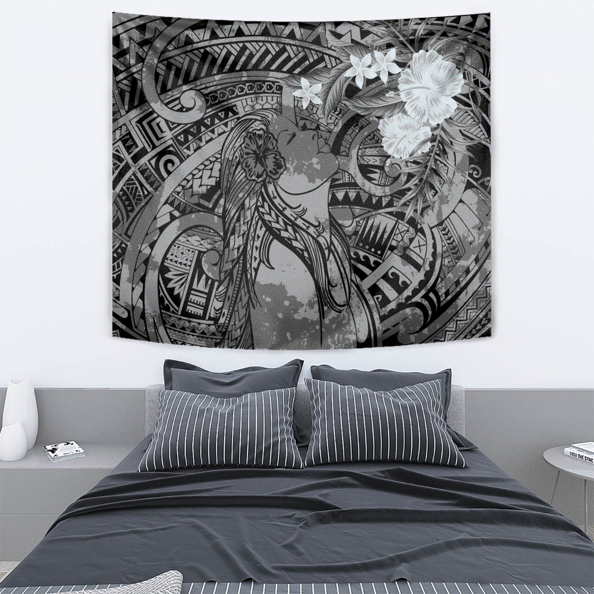 Pacific Beauty Girl Tapestry Black Polyneisan Tribal Vintage Motif LT9 - Polynesian Pride