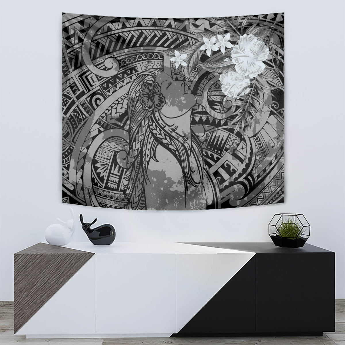 Pacific Beauty Girl Tapestry Black Polyneisan Tribal Vintage Motif LT9 - Polynesian Pride