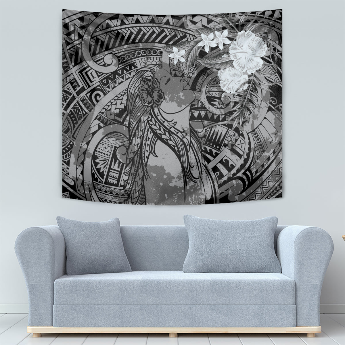 Pacific Beauty Girl Tapestry Black Polyneisan Tribal Vintage Motif LT9 - Polynesian Pride