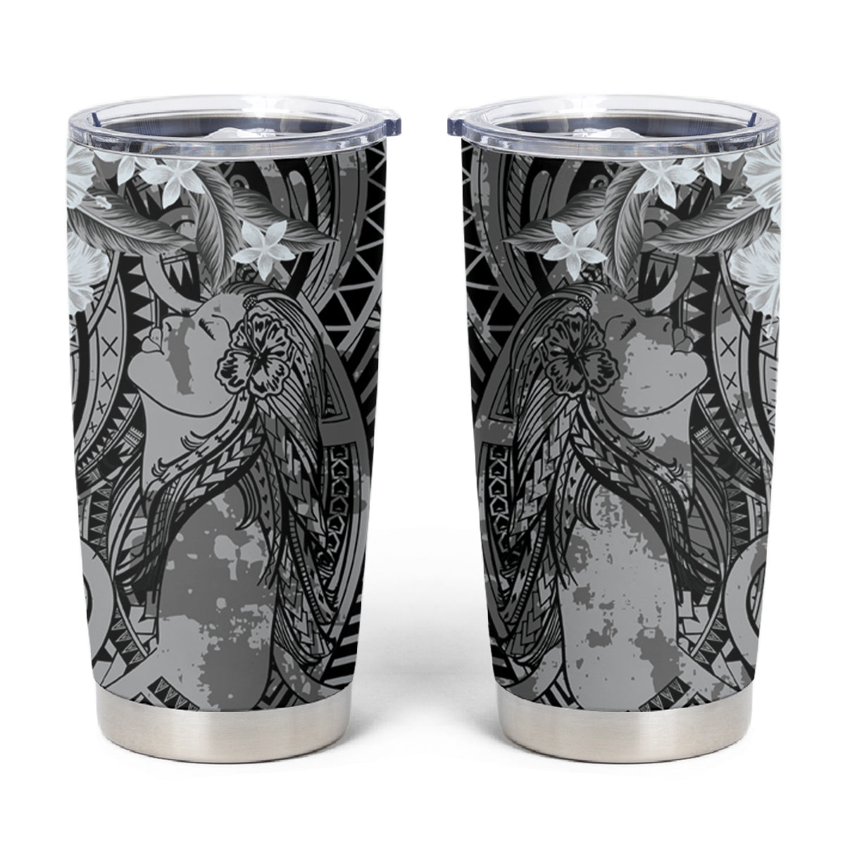 Pacific Beauty Girl Tumbler Cup Black Polyneisan Tribal Vintage Motif LT9 Black - Polynesian Pride