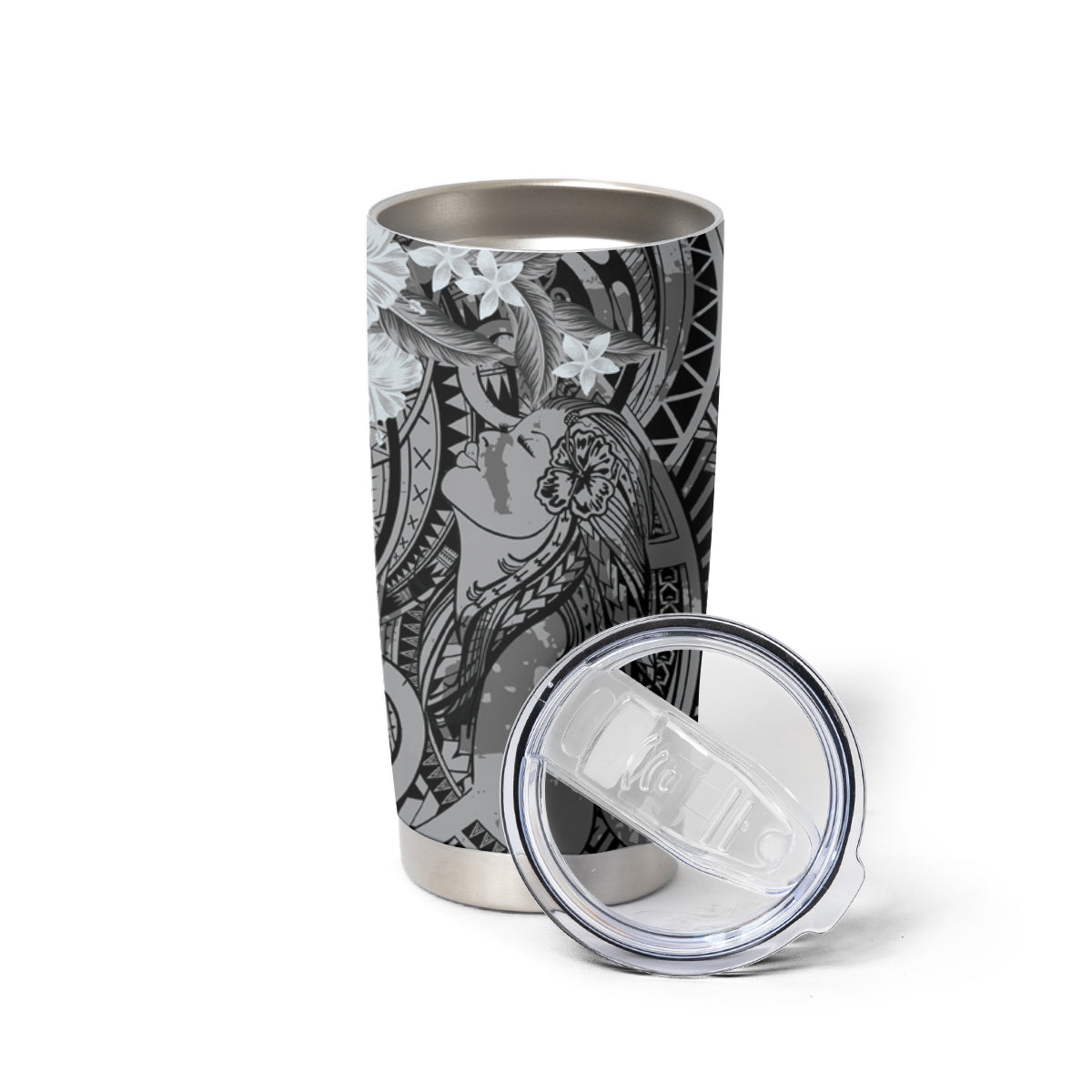 Pacific Beauty Girl Tumbler Cup Black Polyneisan Tribal Vintage Motif LT9 - Polynesian Pride